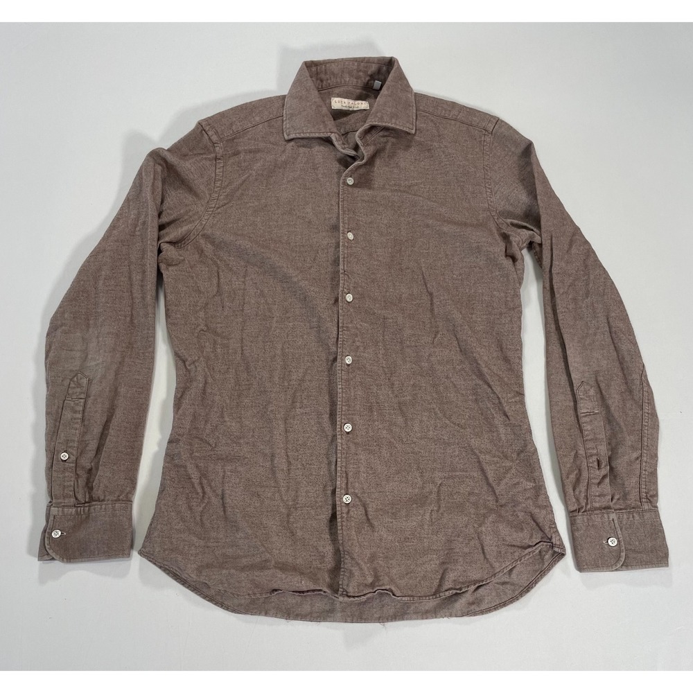 Luca Faloni Brushed Cotton Slim Button Up Shirt Men 40/15¾ Made In Italy Brown